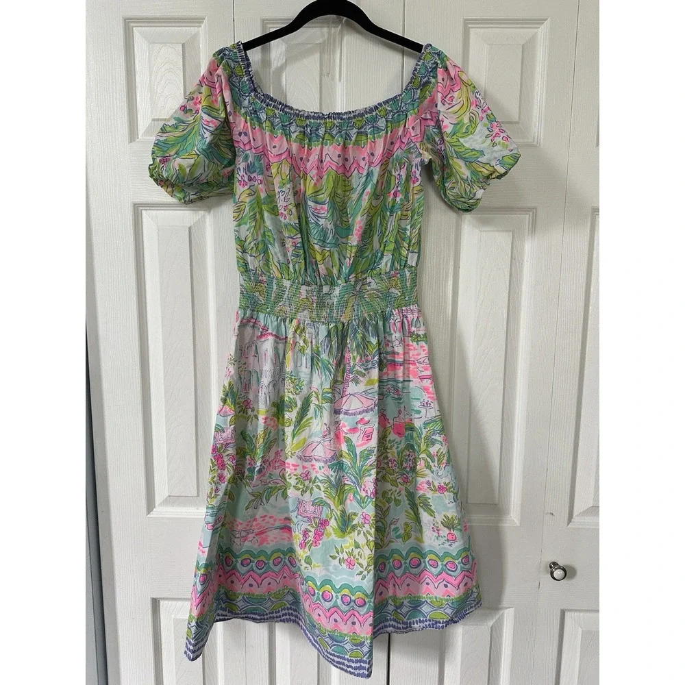 Lilly Pulitzer Camille Island Hopping Engineered Off The Shoulder Midi Dress L
